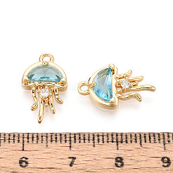 真鍮の舗装キュービックジルコニアペンダント  クラゲ  ニッケルフリー  18KGP本金メッキ  空色  17x10x3mm  穴：1.4mm&nbsp;KK-T074-94A-G