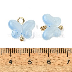 合金ガラスペンダント  蝶のチャーム  ゴールドカラー  ライトスカイブルー  12x14.5x5mm  穴：2mm&nbsp;GLAA-P080-01G-02