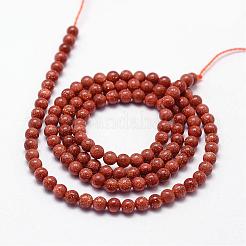 ゴールドストーンビーズ連売り  ラウンド  3mm  穴：0.5mm  約114個/連  14.17 1インチ（36cm）&nbsp;G-N0200-01A-3mm