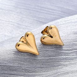 イオンプレーティング（IP）304ステンレススチール製ハートスタッドピアス（女性用）  18KGP本金メッキ  13.5x11.5mm  ピン：0.7mm&nbsp;X-EJEW-F300-09G