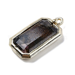 天然石ロードナイトペンダント  金色の真鍮のパーツと  長方形チャーム  多面カット  20.5x11x3.5mm  穴：1.2mm&nbsp;G-U019-04G-02