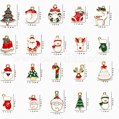 合金エナメルチャーム  クリスマスのために  ライトゴールド  ミックスカラー  17~29x11~18.5x1~6mm  穴：1.4~2mm  20個/セット&nbsp;ENAM-YW0001-14