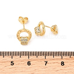 Ring Brass Micro Pave Clear Cubic Zirconia Stud Earrings&nbsp;EJEW-A135-14G