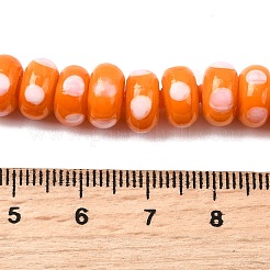 手作りランプワークビーズ  水玉模様のロンデル  オレンジ  9.5~10x5mm  穴：1.8mm  約40個/連  8.27''（21センチメートル）&nbsp;LAMP-Z015-01G