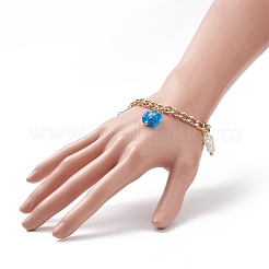 Lampwork Flower Charm Bracelet with Aluminium Curb Chains for Women&nbsp;BJEW-TA00176-02