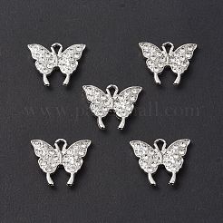 合金ラインストーンペンダント  カドミウムフリー＆鉛フリー  蝶のチャーム  プラチナ  16.5x19x2mm  穴：2mm&nbsp;ALRI-O013-01P