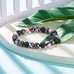 Natural Lava Rock & Synthetic Hematite & Ocean White Jade(Dyed) Round Beaded Stretch Bracelet&nbsp;BJEW-JB07972-01