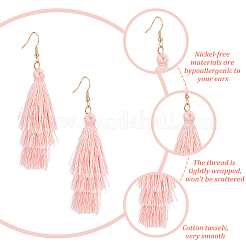 6 Pairs 6 Colors Cotton Triple Layer Tassel Dangle Earrings&nbsp;EJEW-AN0001-64