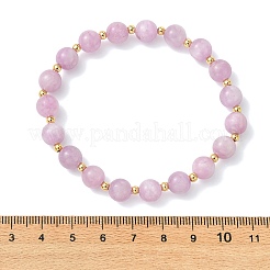天然クンツァイトと真鍮のビーズを使用した女性用ストレッチブレスレット  ラウンド  ビーズ：7.5~8mm  内径：2.20インチ（5.6cm）&nbsp;BJEW-JB14002