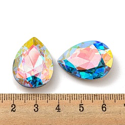 ガラスラインストーンカボション  ポイントバック＆バックメッキ  多面カット  ティアドロップ  アクアマリン  25x18x7mm&nbsp;RGLA-M017-D03-202ST