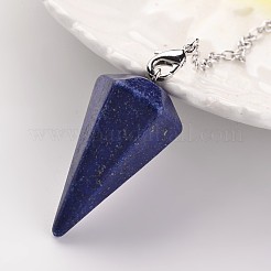 プラチナ トーン ブラス ラピスラズリ コーン 六角形 先のとがったダウジング振り子  カニカン付き  230x3mm&nbsp;MAK-M015-01A