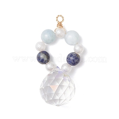 3Pcs 3 Styles Round Natural Amethyst & Dyed Quartz & Rose Quartz & Green Aventurine & Lapis Lazuli & Citrine Round Beaded Big Pendants&nbsp;PALLOY-JF04720