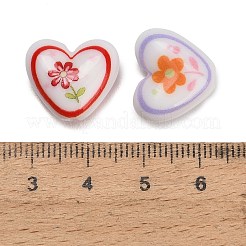 印刷された不透明なアクリルビーズ  花柄とハート  ミックスカラー  14.5x16.5x7.5mm  穴：2.5mm&nbsp;AC-CBA6BCC-04