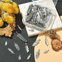 100個 10スタイル チベットスタイル合金&ccbプラスチックペンダント  羽  アンティークシルバー  14.5~42x5~11x1.5~3.5mm  穴：1~2mm  10個/スタイル&nbsp;TIBE-YW0001-36