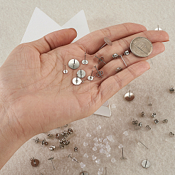 DIYピアス作り  304ステンレススチールのブランクペグスタッドピアス金具とビーズピンセット付き  ステンレススチール/プラスチックのイヤーナットとビーズコンテナ  ステンレス鋼色  8.2x8.2x2.7cm&nbsp;DIY-TA0001-16P