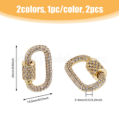 2Pcs 2 Colors Brass Micro Pave Clear Cubic Zirconia Screw Carabiner Lock Charms&nbsp;KK-DC0003-90