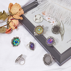 16Pcs 8 Style Adjustable Iron Finger Ring Components Alloy Cabochon Bezel Settings&nbsp;MAK-SC0001-07AS