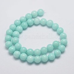 天然石マレーシアジェイドビーズ連売り  模造アマゾナイト  ラウンド  染め  淡いターコイズ  10mm  穴：1mm  約38個/連  15インチ&nbsp;G-A146-10mm-B07