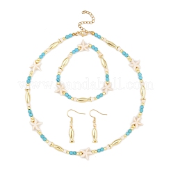 Synthetic Turquoise Beaded Necklace & Bracelet & Dangle Earring Sets&nbsp;SJEW-JS01361
