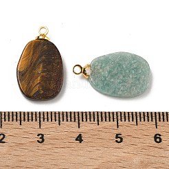 天然水晶、タイガーアイ、アメジスト、アマゾナイト、オブシディアン、グリーンアベンチュリン、レッドジャスパー、ローズクォーツのペンダント  金色の真鍮のベイルが付いた楕円形のチャーム  19~20.5x12~12.3x3~3.5mm  穴：1.5mm&nbsp;G-K385-19G
