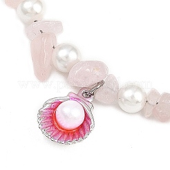 4Pcs 4 Styles Alloy Enamel Shell Shape Charm White Round Shell Pearl & Natural Rose Quartz & Flower Amazonite & Dyed Aquamarine & Amethyst Chip Beaded Anklets&nbsp;AJEW-AN00734