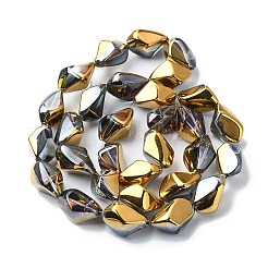 半メッキ電気メッキ透明ガラスビーズ連売り  ナゲット  黄金メッキ  22x12.5x15mm  穴：1.4mm  約30個/連  25.20''（64センチメートル）&nbsp;EGLA-E060-01A-HP02