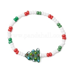 Christmas Glass Seed & Handmade Lampwork Beads Stretch Bracelets for Women&nbsp;BJEW-MZ00197-02