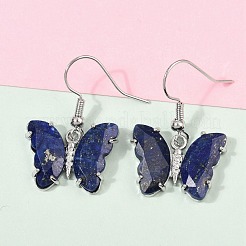 Natural Lapis Lazuli Brass Dangle Earrings&nbsp;EJEW-M081-01P-07