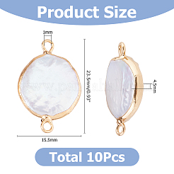 10Pcs Electroplated Natural Keshi Pearl Flat Round Connector Charms&nbsp;PEAR-HS0001-11