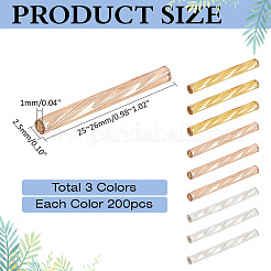 600個 3色 不透明ガラス ツイストビューグルビーズ  丸い穴  ミックスカラー  25~26x2.5mm  穴：1mm  200個/カラー&nbsp;SEED-ME0001-12
