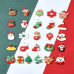 26個26スタイルのクリスマステーマ不透明樹脂ペンダント  プラチナトーンの鉄ループ付き  混合図形  22~32.5x15.5~24.5x4~13mm  穴：2mm  1個/スタイル&nbsp;RESI-FS0001-74