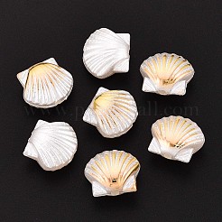 ABSプラスチックパール調ビーズ  シェル形状  ゴールドライン入り  半分メッキ  ホワイト  11x12.5x6.5~7mm  穴：1.6mm  約1086個/500g&nbsp;OACR-T029-72A