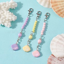 3 個の ABS プラスチック模造シェルペンダント装飾品  アクリルビーズと亜鉛合金カニカン付き  ミックスカラー  75mm&nbsp;HJEW-JM01834