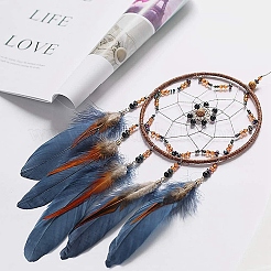 Iron Woven Web/Net with Feather Pendant Decorations&nbsp;PW-WG80070-01
