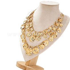 合金テクスチャードディスクタッセル3層ビブネックレス（女性用）  ゴールドカラー  16.14インチ（41cm）〜24.02インチ（61cm）  約3個/セット&nbsp;WG00D06-01
