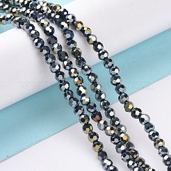 ファセット (32 ファセット) ラウンドフルレインボーメッキ電気メッキガラスビーズ連売り  マリンブルー  4mm  穴：1mm  約90~95個/連  12.8~13.6インチ（32~34cm）&nbsp;EGLA-J130-FR15