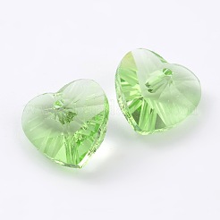 ロマンチックなバレンタインデーアイデアガラスチャーム  ファセットハートチャーム  薄緑  14x14x8mm  穴：1mm&nbsp;G030V14mm-10