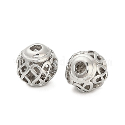 真鍮ビーズ  中空ラウンド  プラチナ  8~8.5x8mm  穴：2mm&nbsp;KK-K374-09P
