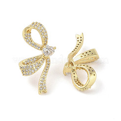 Left and Right Bowknot Brass Micro Pave Clear Cubic Zirconia Stud Earrings&nbsp;EJEW-L285-009G