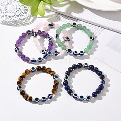 天然ラピスラズリ、アメジスト、ローズクォーツ、タイガーアイ、グリーンアベンチュリンビーズストレッチブレスレットセット5個  女性男性のためのナザールボンジュウレジンジュエリー  内径：2-1/8インチ（5.3cm）&nbsp;BJEW-JB08936