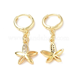 Clear Cubic Zirconia Flower Dangle Hoop Earrings&nbsp;EJEW-B017-16G