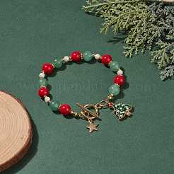 Christmas Tree & Star Alloy Enamel Charm Bracelet&nbsp;BJEW-TA00154