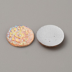 樹脂カボション  金粉入り  ABカラー  音符の模様とフラットラウンド  桃パフ  9.5x2mm&nbsp;CRES-WH0001-49F