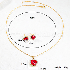 アロイハートスタッドピアス＆ペンダントネックレス  ジュエリーセット  ゴールドカラー  ネックレス: 450mm;イヤリング：12x12mm&nbsp;MV2804