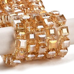電気メッキガラスビーズセット  ABカラーメッキ  多面カット  キューブ  ライトカーキ  7~8x7~8x7~8mm  穴：1.5mm  約97~100個/連  70~71cm&nbsp;LS-EGLA-D018-8x8mm-49