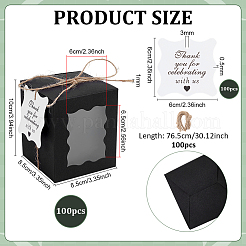 厚紙製のギフト梱包箱  PVC窓とコード付き  長方形  ブラック  8.5x8.5x10cm&nbsp;CON-WH0089-262B