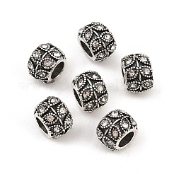 アンティークシルバーメッキ合金ラインストーン大穴ヨーロピアンビーズ  葉とロンデル  クリスタル  9x7mm  穴：5mm&nbsp;X-MPDL-R041-02A