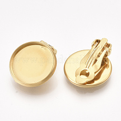 201 ステンレススチール クリップオン イヤリング金具  フラットラウンド  ゴールドカラー  トレイ：14mm  18x15.5x6.5mm  穴：3mm&nbsp;STAS-T045-34D-G