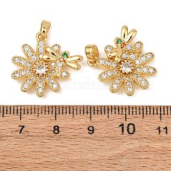 真鍮マイクロパヴェクリアキュービックジルコニアペンダント  花のチャーム  ゴールドカラー  20x21x4mm  穴：4x3mm&nbsp;KK-G543-05G-02