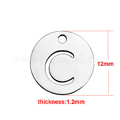 変色しない201ステンレススチールチャーム  アルファベット付きフラットラウンド  ステンレス鋼色  文字.c  12x1mm  穴：1.5mm&nbsp;LS-STAS-Q201-T051-C